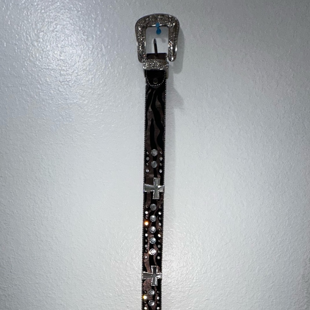 Studded Black, Brown and Silver Cross Cowgirl Belt